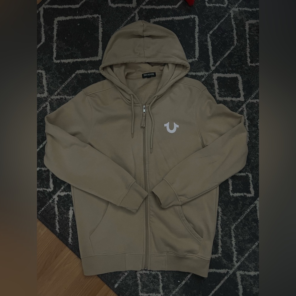 Beige True Religion Zip-Up Hoodie